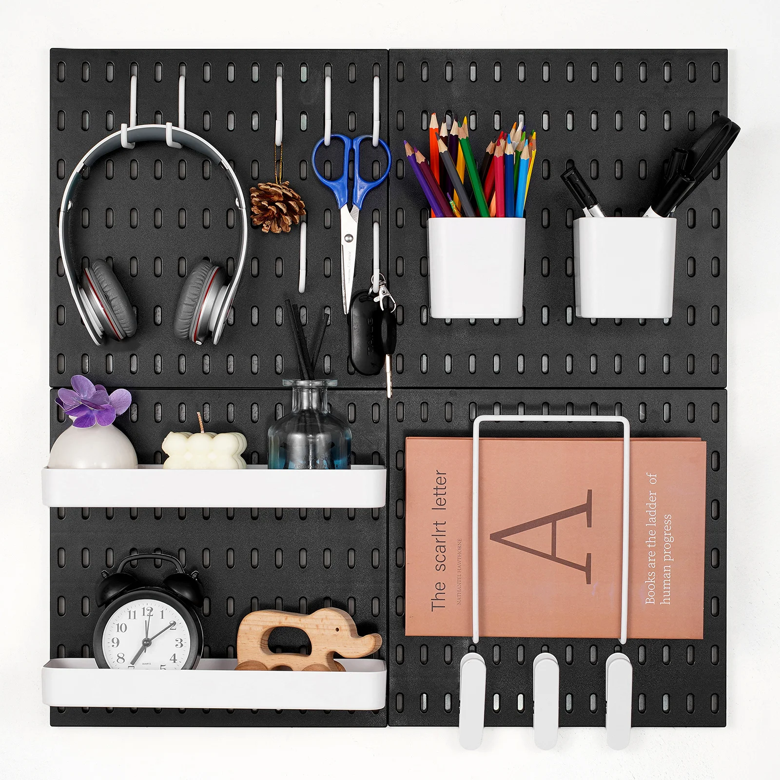 

VEVOR Pegboard Combination Kit 11 x 11" Plastic Pegboard 4 Panels Wall Organizer Black / White