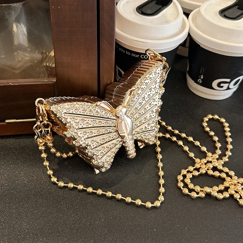 2024 Fashion Lipstick Bag Coin Purse For Women Butterfly Shape Mini Crossbody Bag Luxury Designer Diamond Gold Silver Clutch Bag