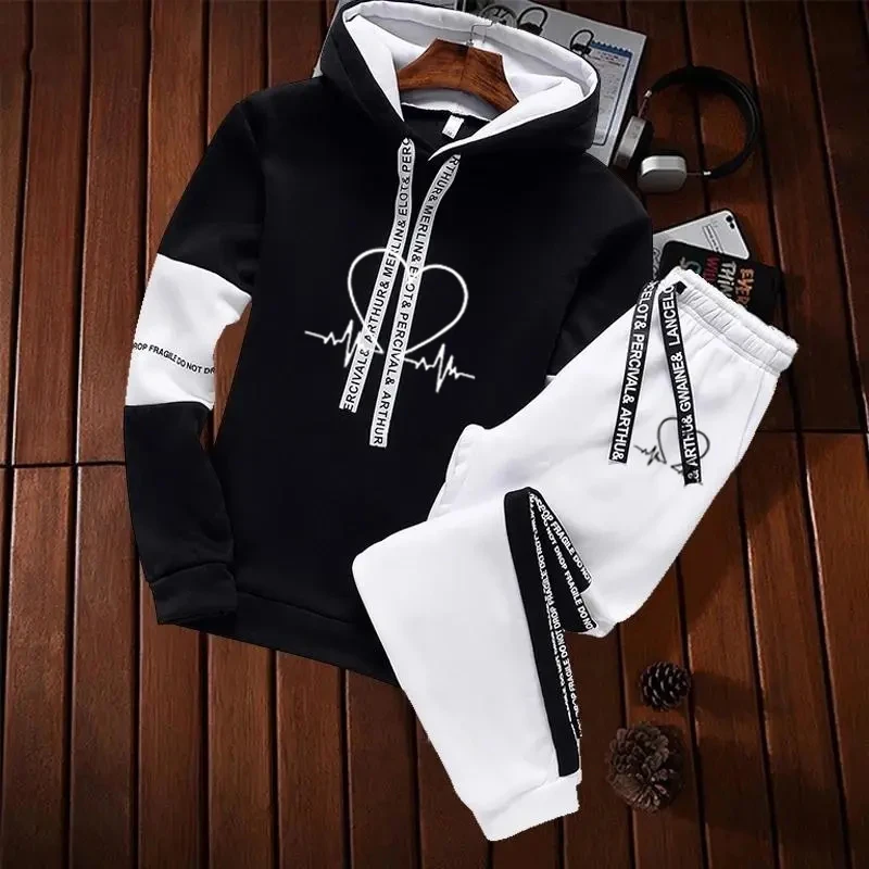 Mens Womens Tracksuit Hooded Sweatshirt+Pants 2 Pcs Sets High Quality Black White Lovers Clothing Hot sales Casual Jogging Suit