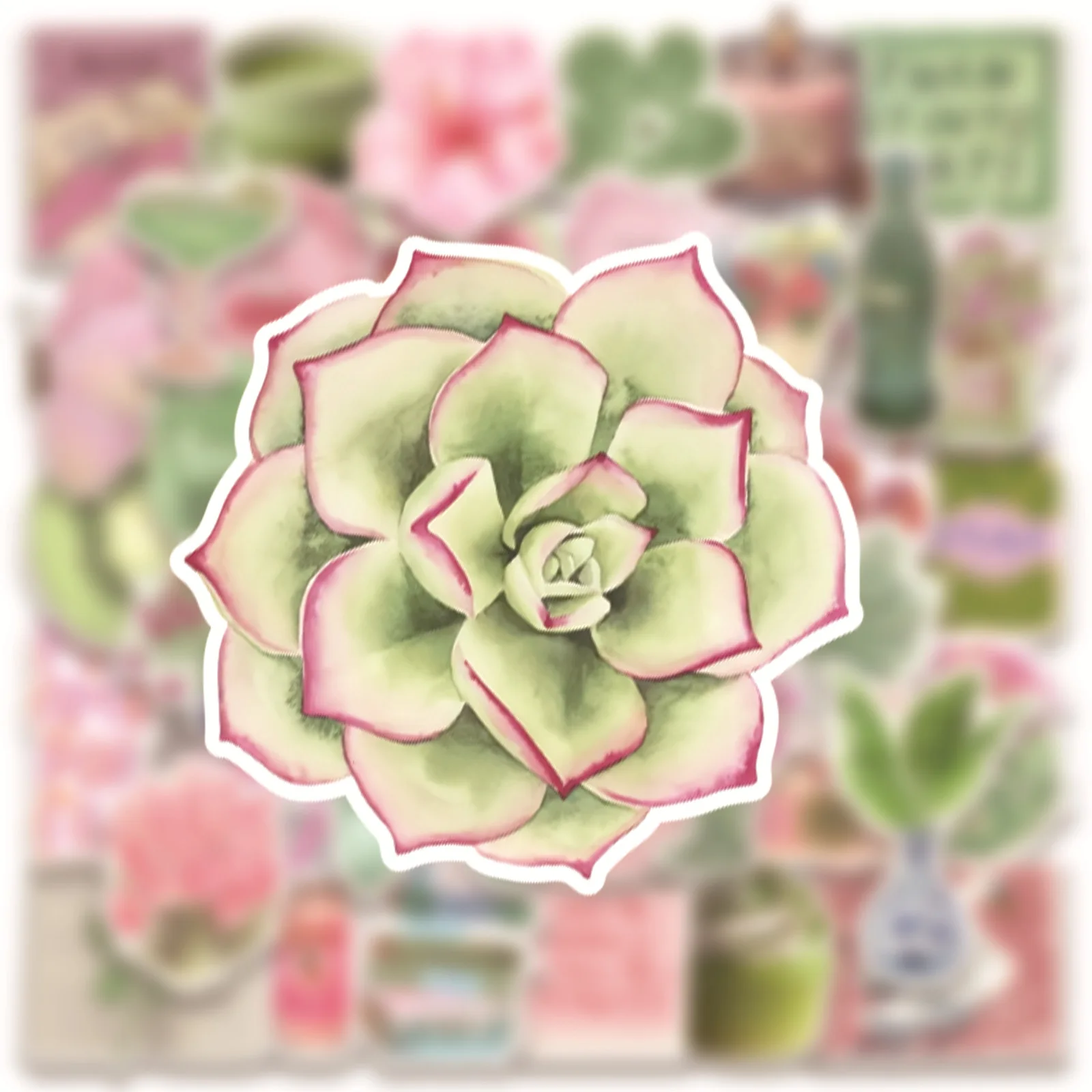 

50PCS INS Style Cartoon Pink Green Flowers Summer Stickers Small Fresh Graffiti Decals Toys for Refrigerator Water Cup