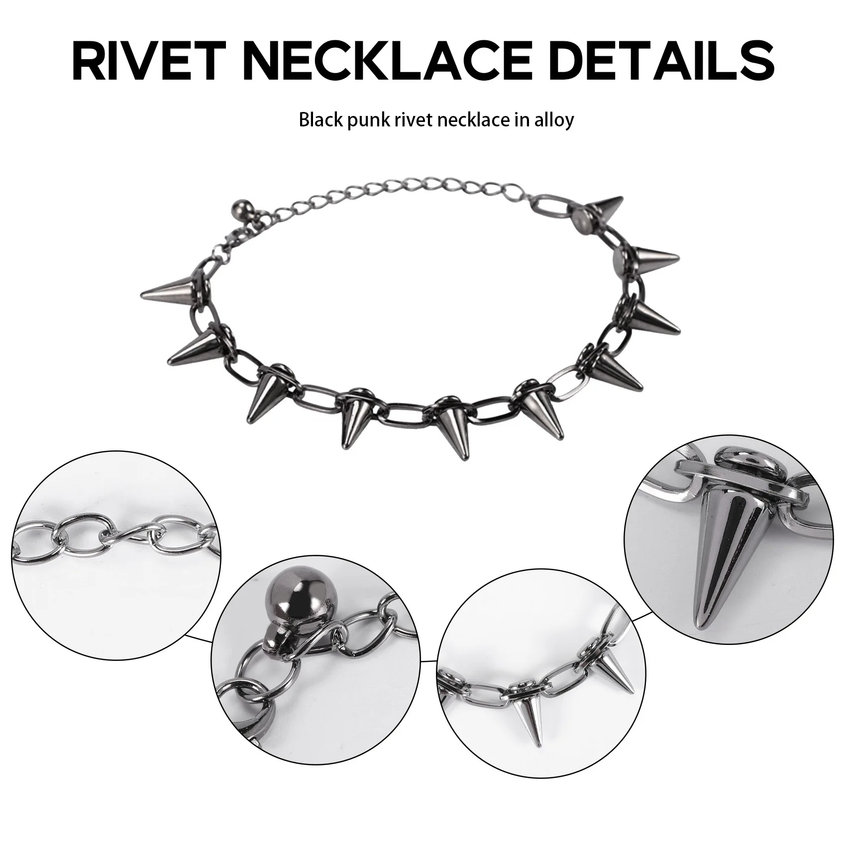 Metalowe kolce Szpilki Nity Punk Goth Naszyjnik Choker Kołnierz