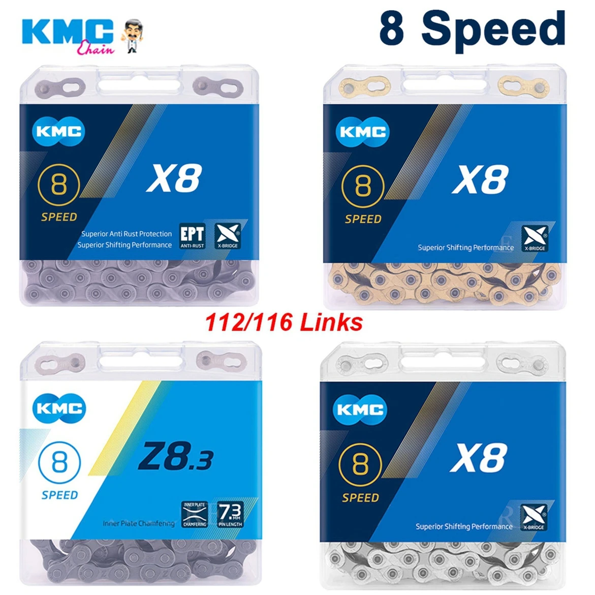 Cadena KMC de 8 Velocidades para Bicicleta de Montaña, 116 Eslabones, 8S, para Bicicleta de Carretera, Cadenas de Bicicleta de Montaña 8V con Power Link, Piezas de Ciclismo