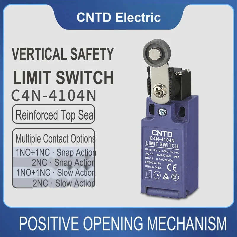 CNTD C4N-4104N Vertical Safety Limit Switch Resin Ball Metal swing Rod Forced disconnection Actuator 1NC 1NO waterproof IP66
