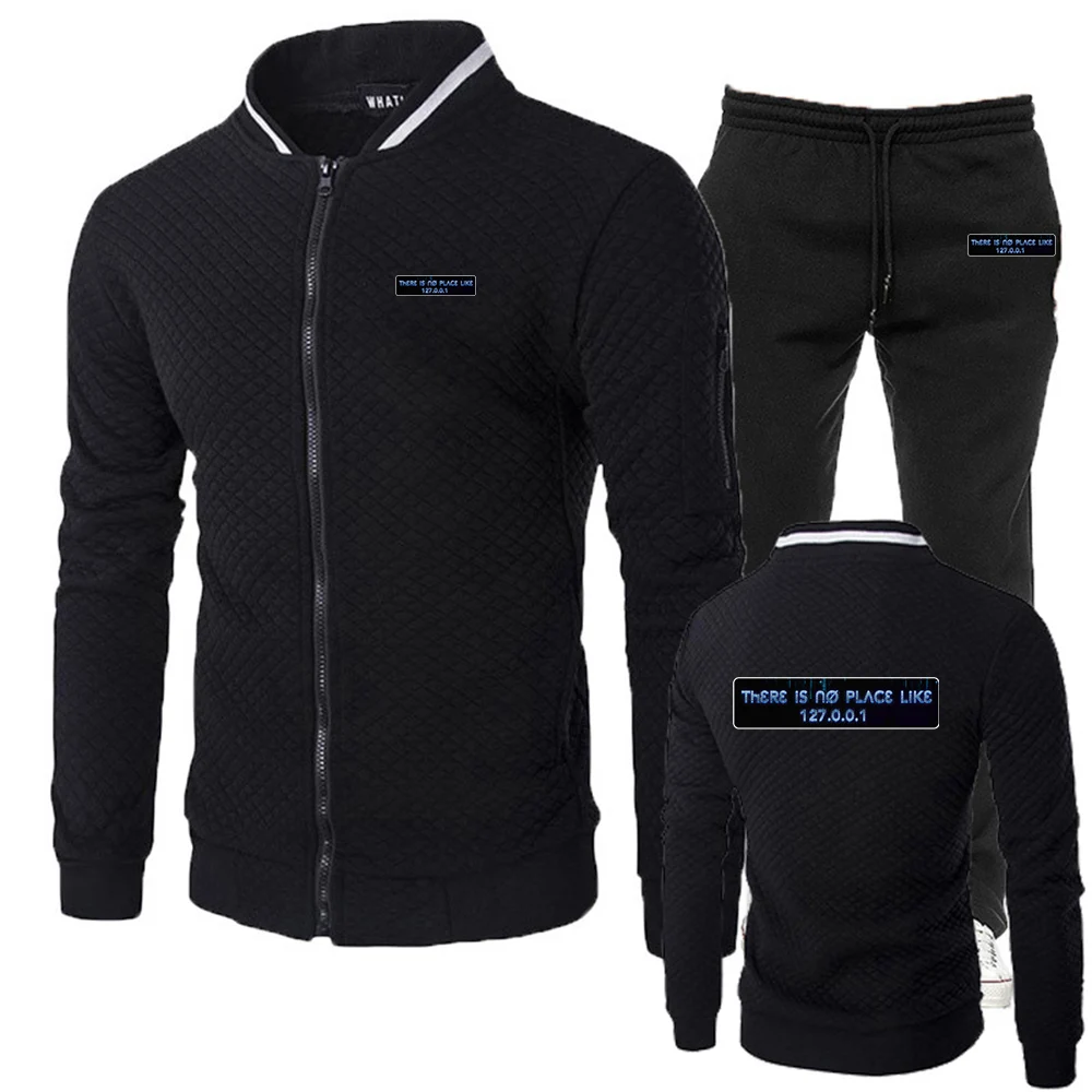 

IP Address Graphic 2025 Spring Autumn Man's Fashion There Is No Place Like 127.0.0.1 Slim Zipper Cardigan+Long Pants Sports Suit