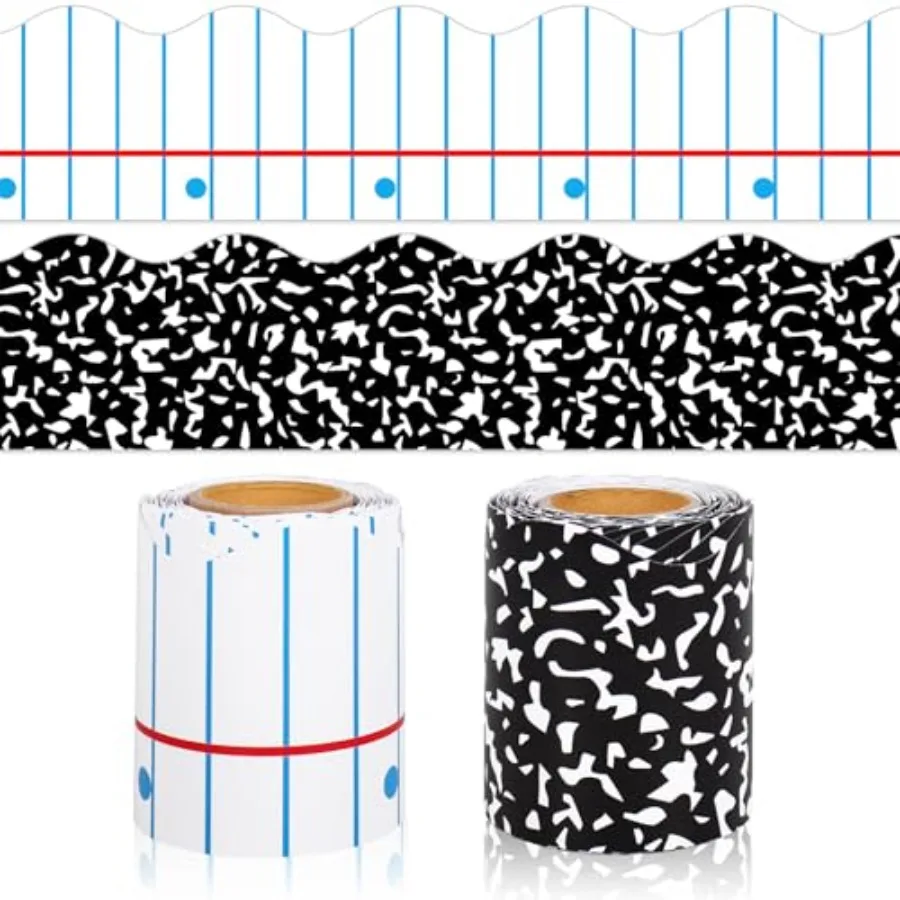 

65.6Ft Back to School Bulletin Board Border 2 Rolls 3 Inch Black Composition Notebook Scalloped Die Cut Trim Border Roll for Ho