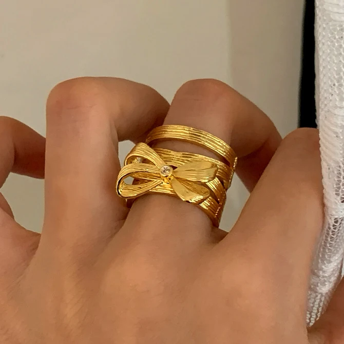 الفضة تصفيح الزركون خط Bowknot افتتاح خواتم للنساء الحد الأدنى لطيف الأزياء والمجوهرات شخصية الملحقات