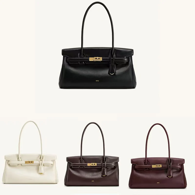 

2025 New women's genuine leather single-shoulder briefcase, hand-held shoulder and underarm bag, and a niche design baguette bag