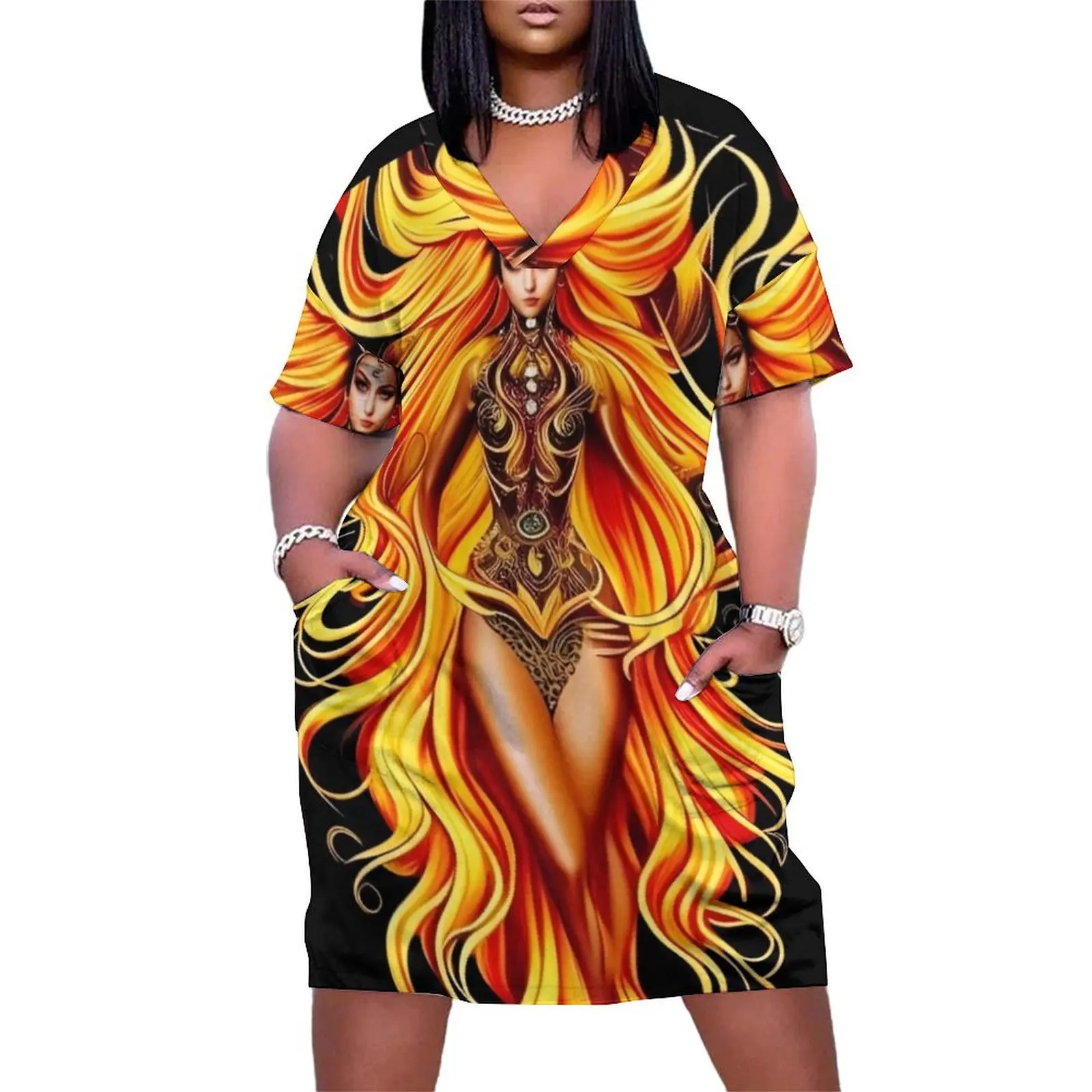 

fire goddess Loose Pocket Dress elegant dress summer dress for women 2025 Clothing female