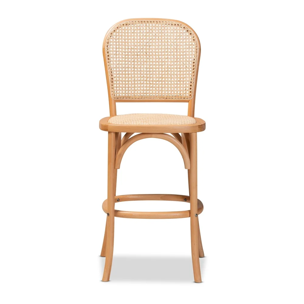 Natural Rattan Seat Bar Stool Solid Wood Frame Stackable Design Fully Assembled High Stability Comfortable Lounge Furniture