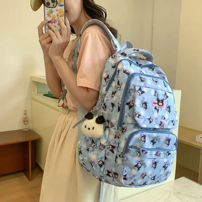 Kuromi-mochila escolar bonito para meninas, bolsos, bolsa do portátil, estudante, adolescentes, mulheres