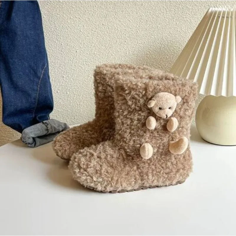 Kinder-Winterstiefel Flauschige Bequeme Mädchen-Plüsch-Schneestiefel Niedliche Bären 2026 Winter Neue Kinder-Knöchelstiefel Rutschfest Trendig – Detail 7