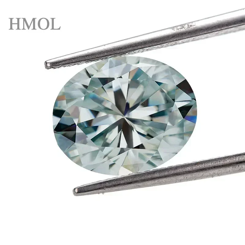 HMOL Moissanite lampu bentuk Oval warna biru Aqua VVS1 permata berkilau berlian harga grosir pabrik GRA dengan manik-manik sertifikat