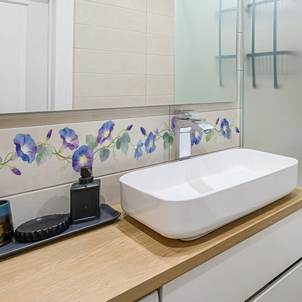 For Home Renovation 60*25cm Floral Wall Sticker Morning Glory Vine Home Decor For Bedroom For Kitchen Backsplash