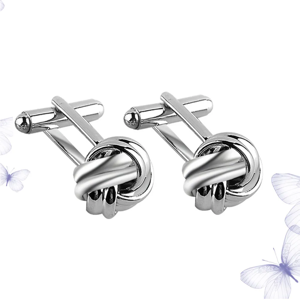 1Pair Knot Cufflinks Silver Men's Premium Alloy Cuff Links Elegant Shirt Accessory Calm Steadiness Meeting