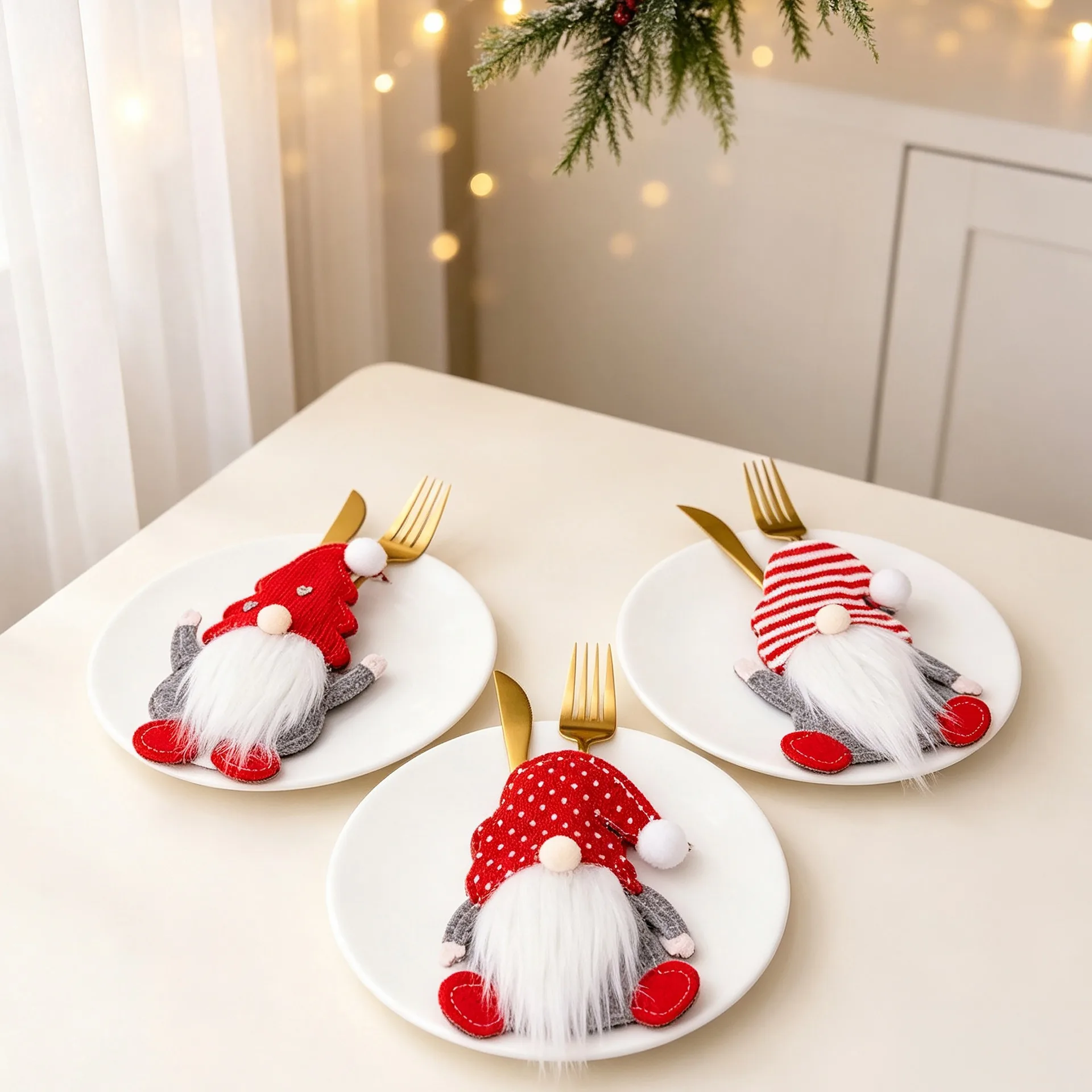 Christmas Gnome Cutlery Holders Plush Faceless Gnome Silverware Pouch for Xmas Holiday Dinner Table Place Setting Party Decor