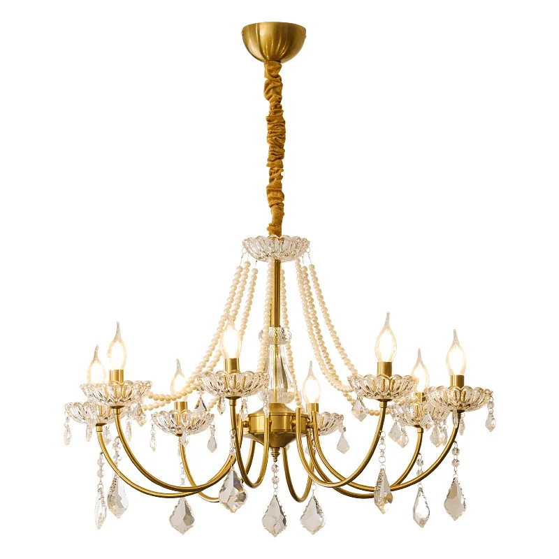

French antique style living room bedroom chandelier American light luxury pearl candle lamp advanced sense