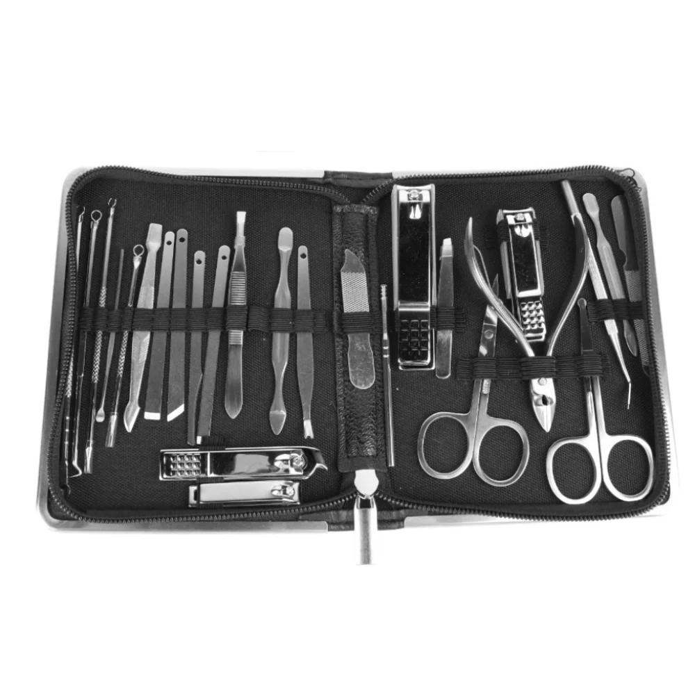 26Pcs Wear-resistant Stainless Steel Nail Clipper Set Sharp Portable Nail Care Kit Black Manicure Set Manicure