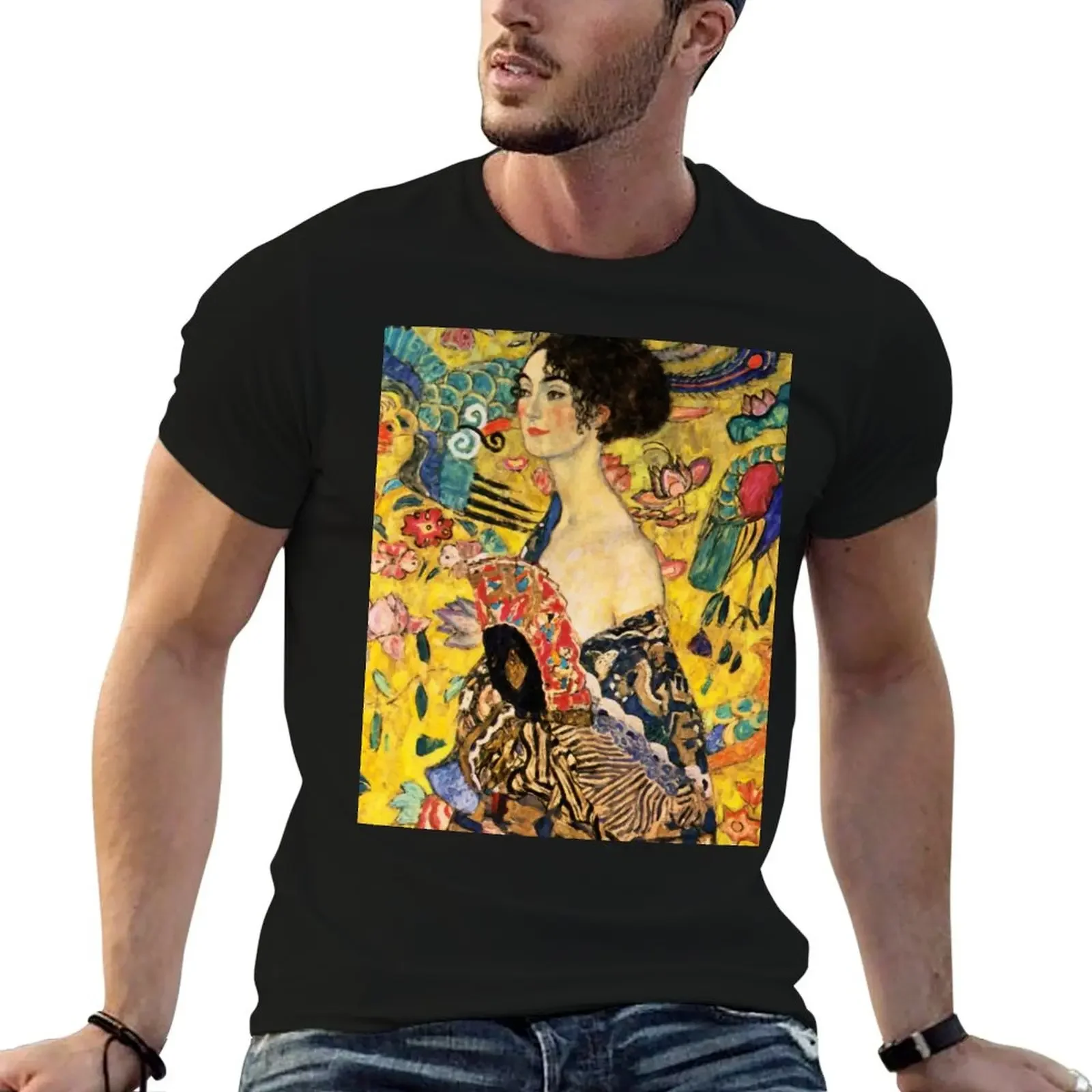 

Lady with Fan by Gustav Klimt T-Shirt boys animal print blacks mens graphic t-shirts