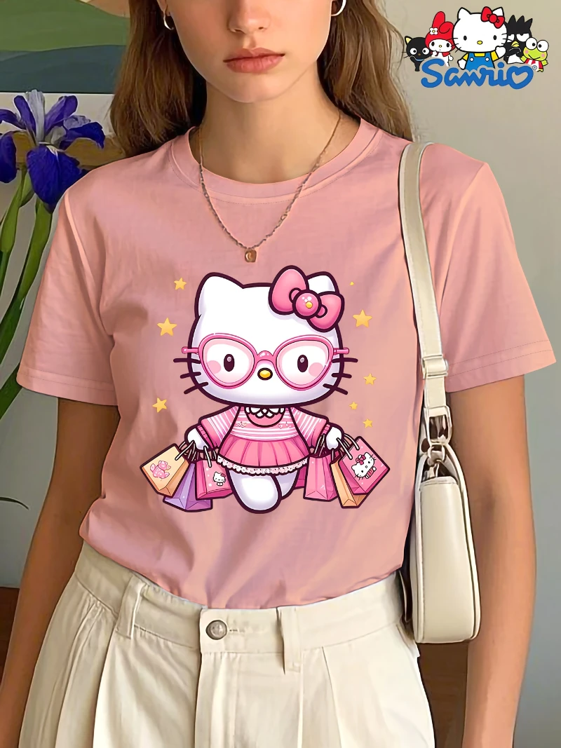 2022 Sommer Hello Kitty Sanrio Damen Casual Graphic Tee Kurzarm High-End-Luxus ist sowohl für Männer als auch Frauen Top Y2k