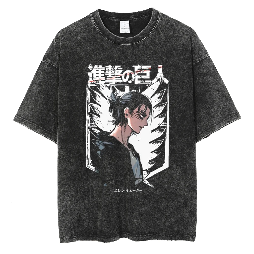 

Hot Anime Attack on Titan Eren Jaeger Printed Men T Shirt for Women Shingeki No Kyojin Manga Tshirts Harajuku Washed Cotton Tops