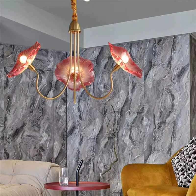 Modern pink flowers Chandelier brass metal led glass ceiling light  Bedroom Luxury medieval Lamp Home Decor beside Hanging Light