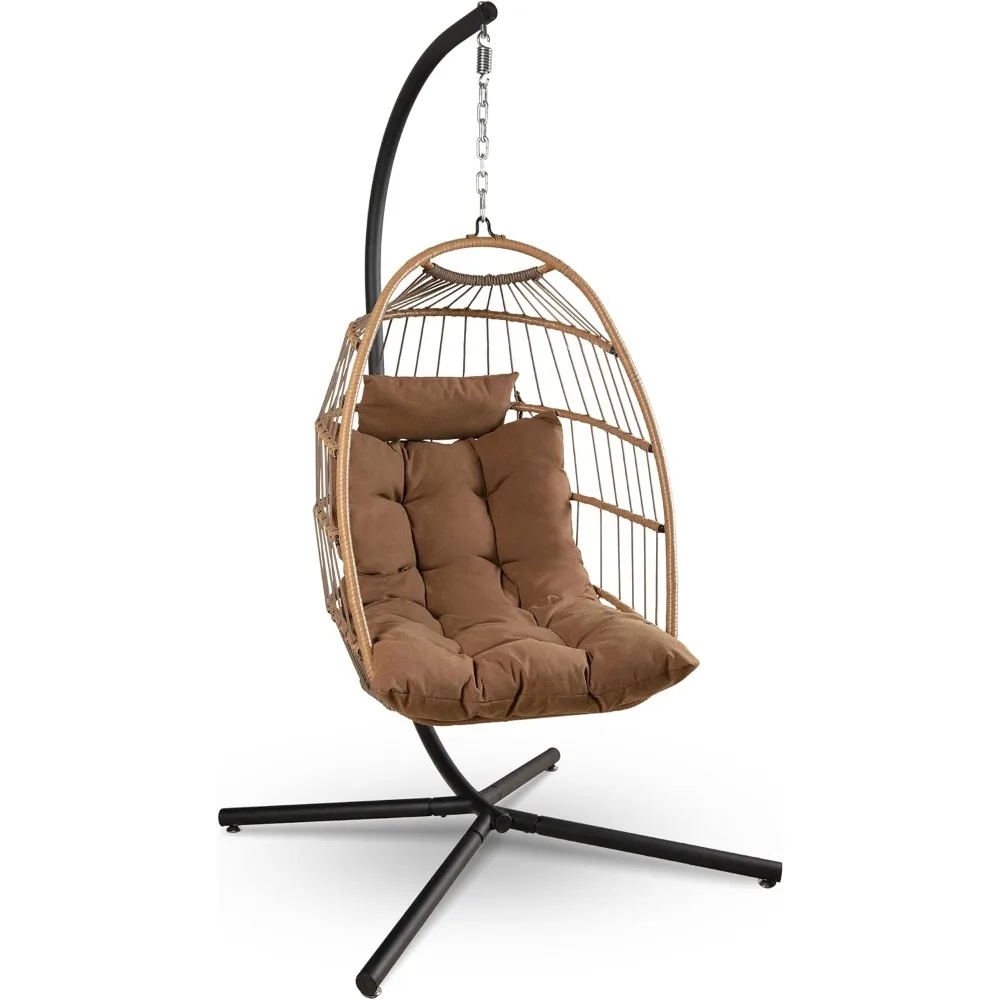 

Foldable Egg Chair with Stand – Hanging Rattan Wicker Swing for Indoor Outdoor Use – 350 lbs Capacity, Breathable Cushion