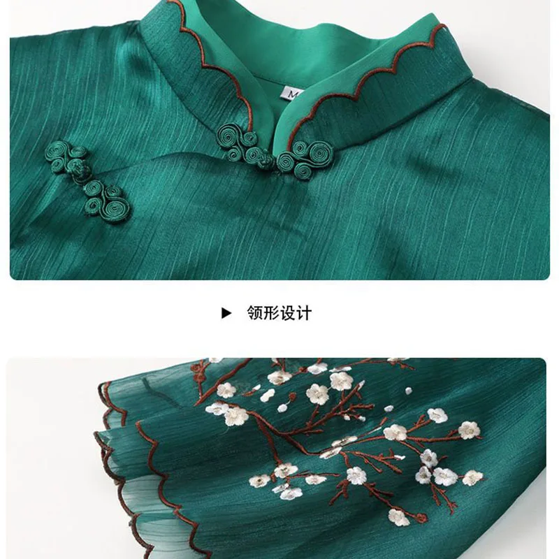 Jersey Cheongsam de chifón para mujer, camisa holgada de estilo chino Tang modificado, estilo étnico y Vintage, novedad de 2024