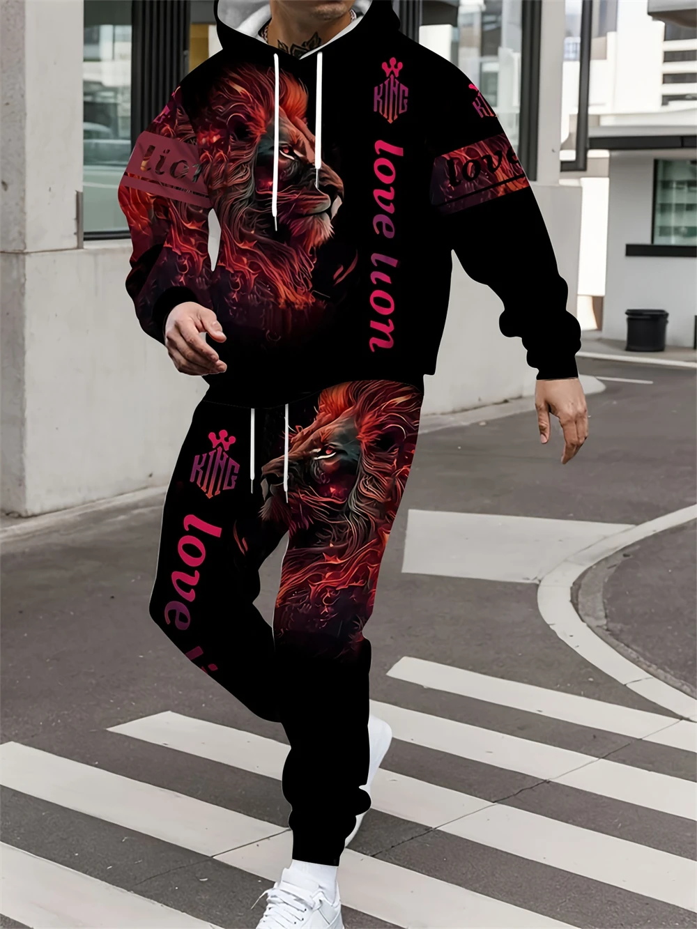 

3D Lion Printed Men's Hoodie Set Fashion Long Sleeve Hoodie Top Two Piece Jogging Suit Fashion Outdoor Sportswear Unisex HotSale