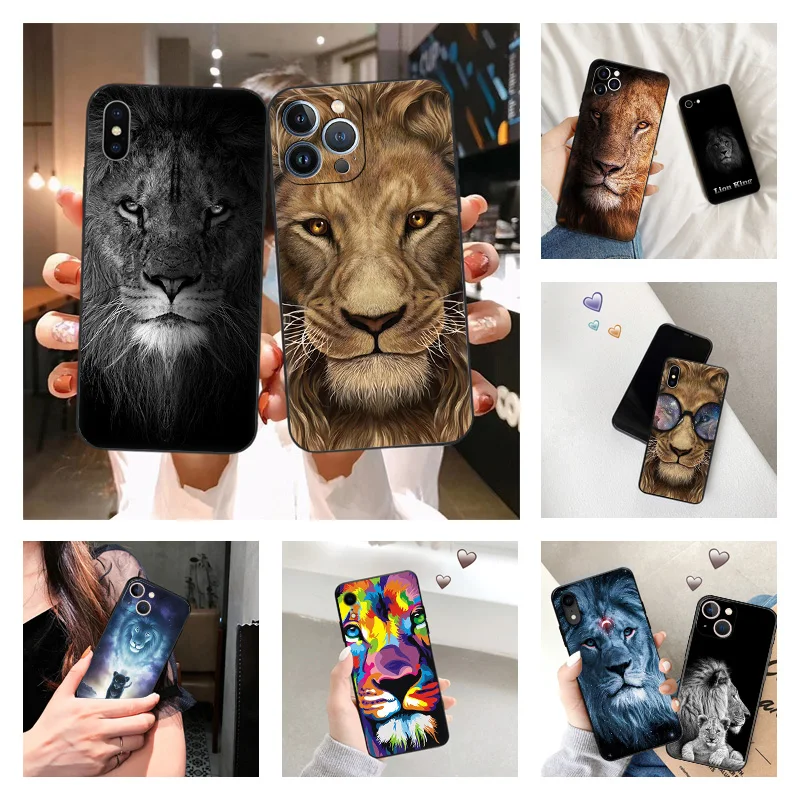 Black Matte Phone Case for iphone 16Pro 15 14 13 12 Mini 11 16 Pro Max 7 8 Plus X XS XR King Super Lion Cool Face Soft Cover