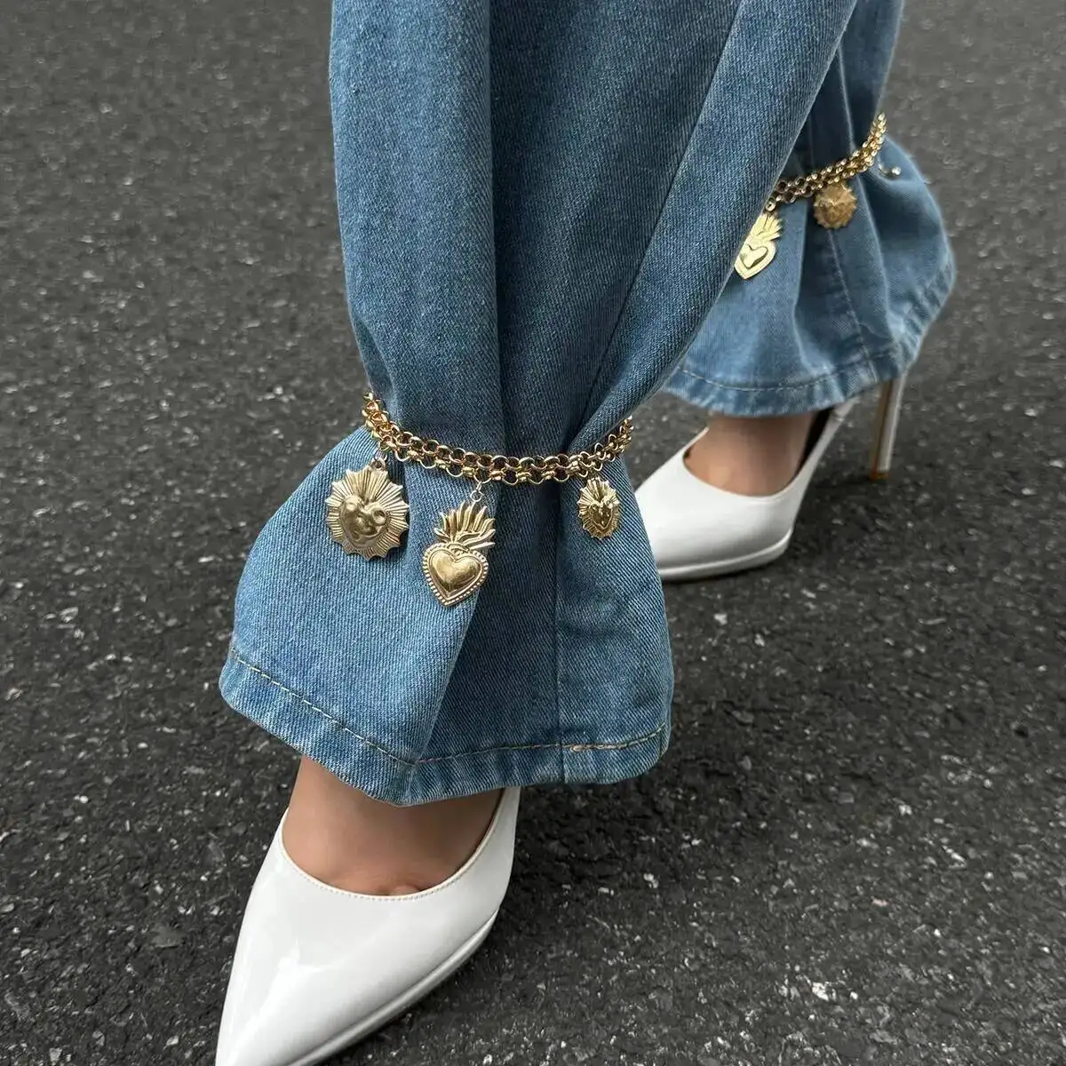 

Lacteo Exaggerated Fashion Gold Color Love Heart Pendant Anklet Chain Women Summer Beach Adjustable Barefoot Chain Charm Jewelry
