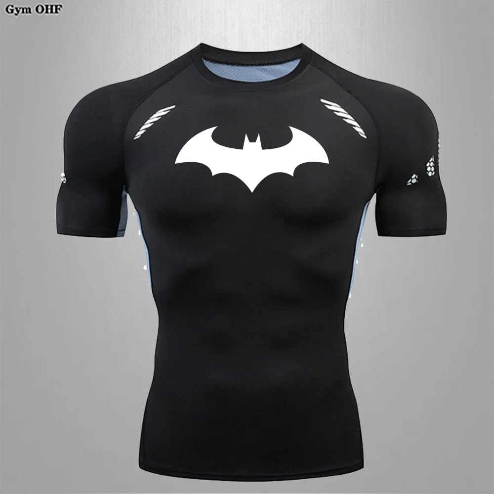 Man Bat Compression Shirt Men\'s Long Sleeve Running T-Shirt Sun Protection Second Skin Breathable Quick Dry Rashgarda Top Sports