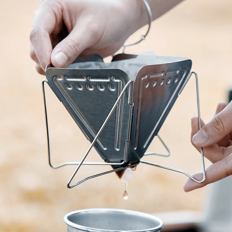 Bincoo Outdoor Camping Pour Over Coffee Dripper Filter Holder, Folding Stainless Steel Reusable Coffee Filter Portable Compact