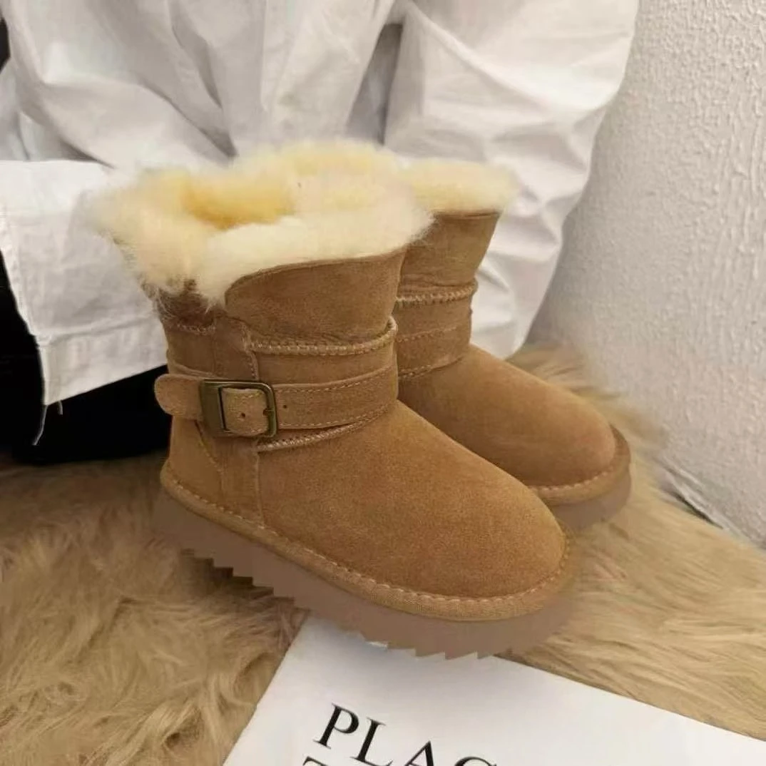 

Детские зимние зимние ботинки, 2026, детские теплые хлопковые ботинки до щиколотки на меховой подкладке, замшевые противоскользящие ботинки ​ Обувь для девочек