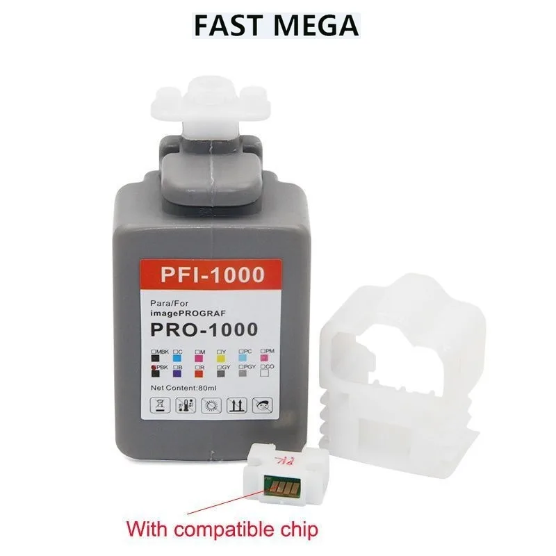 Suitable for Canon PFI-1000 ink cartridges and used with PRO1000 printer. 12-color 80ML prints clearly without clogging.