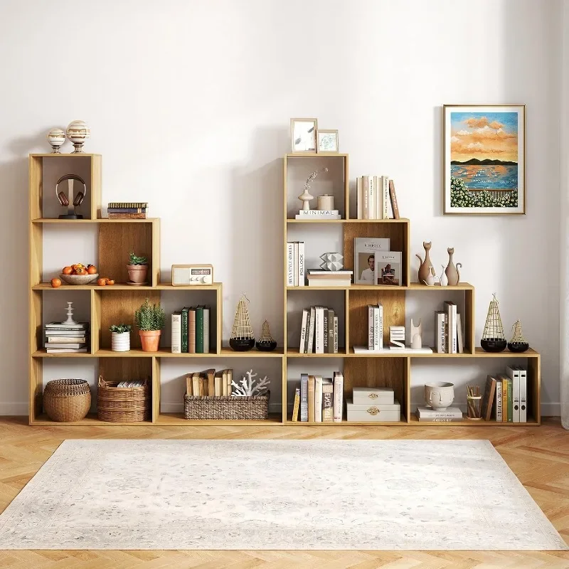 Tangkula 4-Tier Stepped Bookshelf, Freestanding 6 Cubes Ladder Bookcase with Anti-Tipping Kits, 64