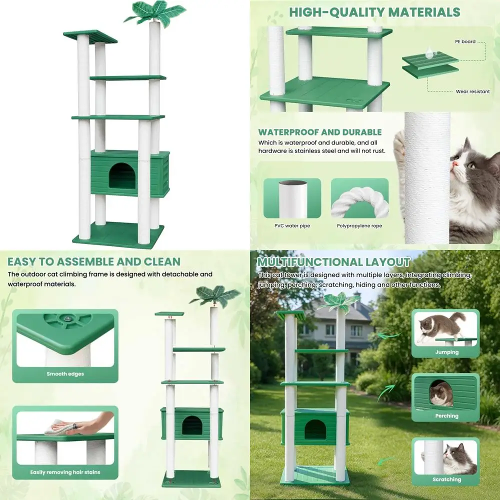 

Durable Outdoor Cat Tower with Multiple Levels, Large Cat Condo, PVC Board, and Scratching Posts