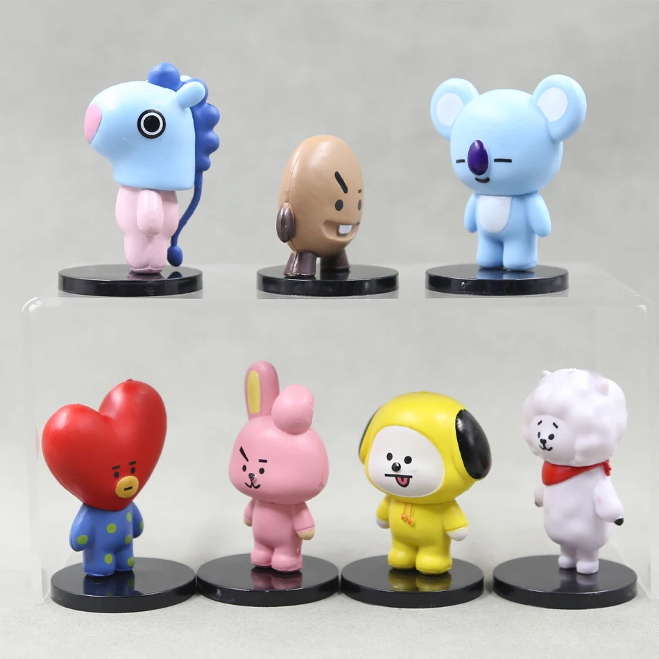 Мини-фигурки Bandai BT21, набор из 7 корейских моделей Pop Kpop Bts Bt21 Koya, креативные настольные аксессуары, игрушки