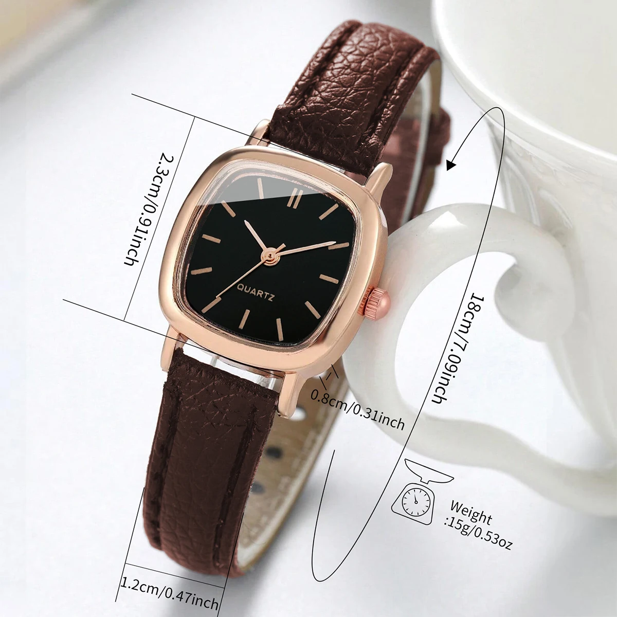 2PCS/Set Fashion Square Women Watch Leather Band Quartz Watches Heart Bracelet Set