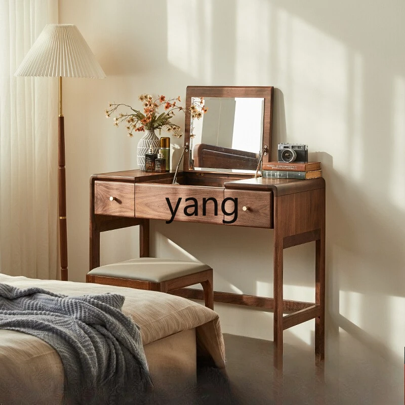 

LMM Solid Wood Dressing Table Nordic Small Apartment Makeup Table Multifunctional Vintage Style