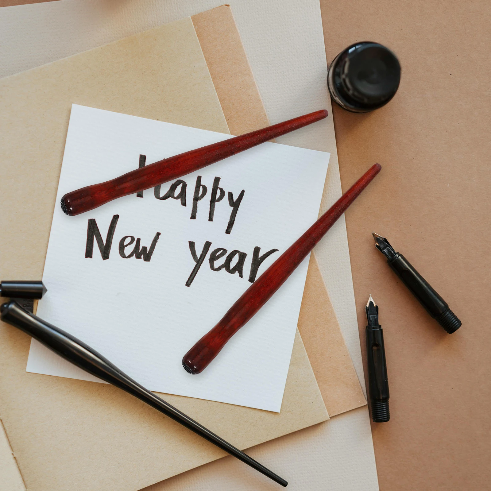 

2pcs Wood Calligraphy Sturdy Durable Smooth Refill Compatible Drawing Supply Painting Tool Nib Pen Holder Cartoon