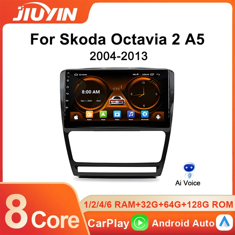 JIUYIN Android12 Radio samochodowe dla Skoda Octavia 2 A5 2004-2013 nawigacja multimedialny odtwarzacz wideo 2Din Stereo DVD Carplay jednostka główna