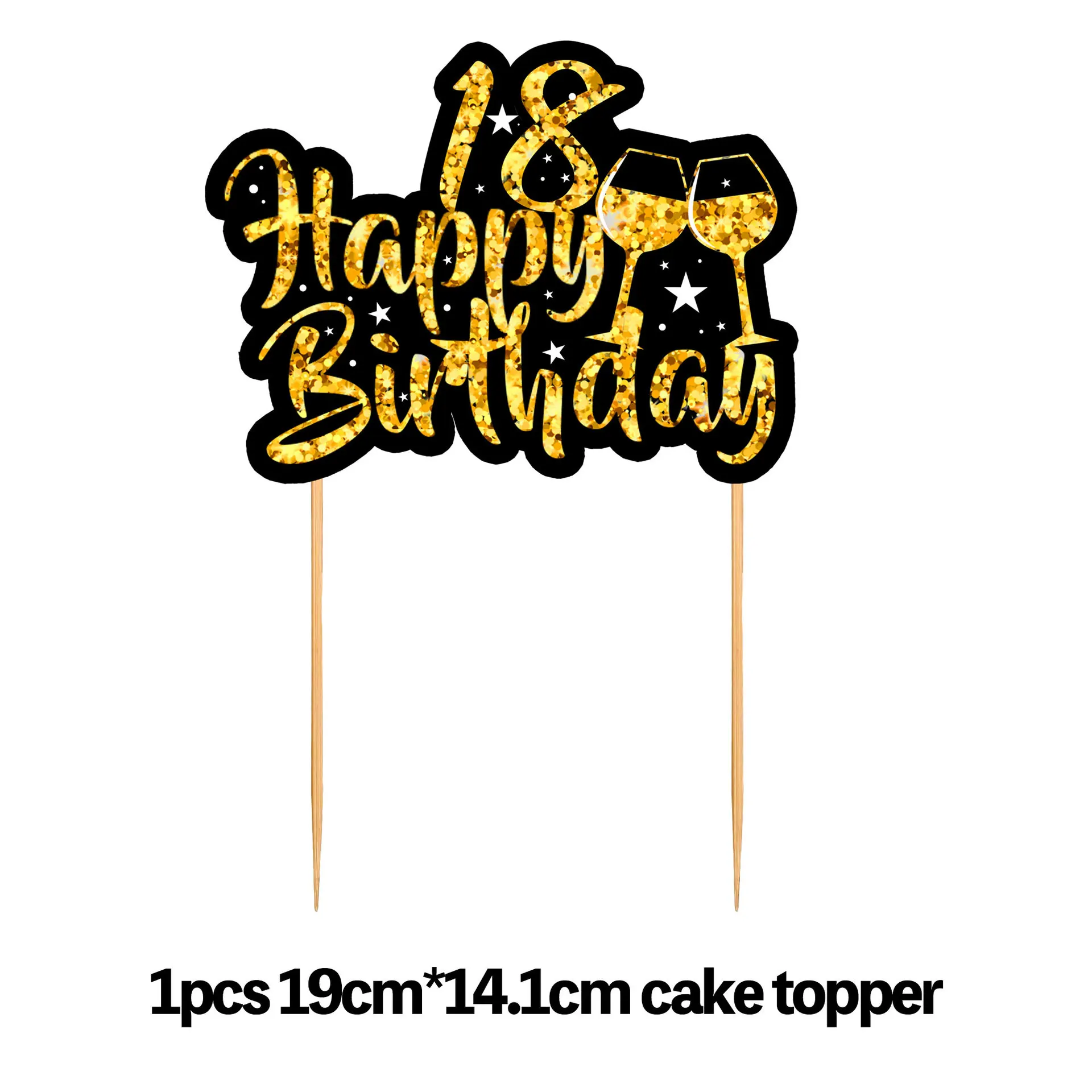 1Set Black Gold Cake Topper Happy Birthday Party Decoration Adult Anniversary 30th 40th 50th 60th Birthday Cake Decoration