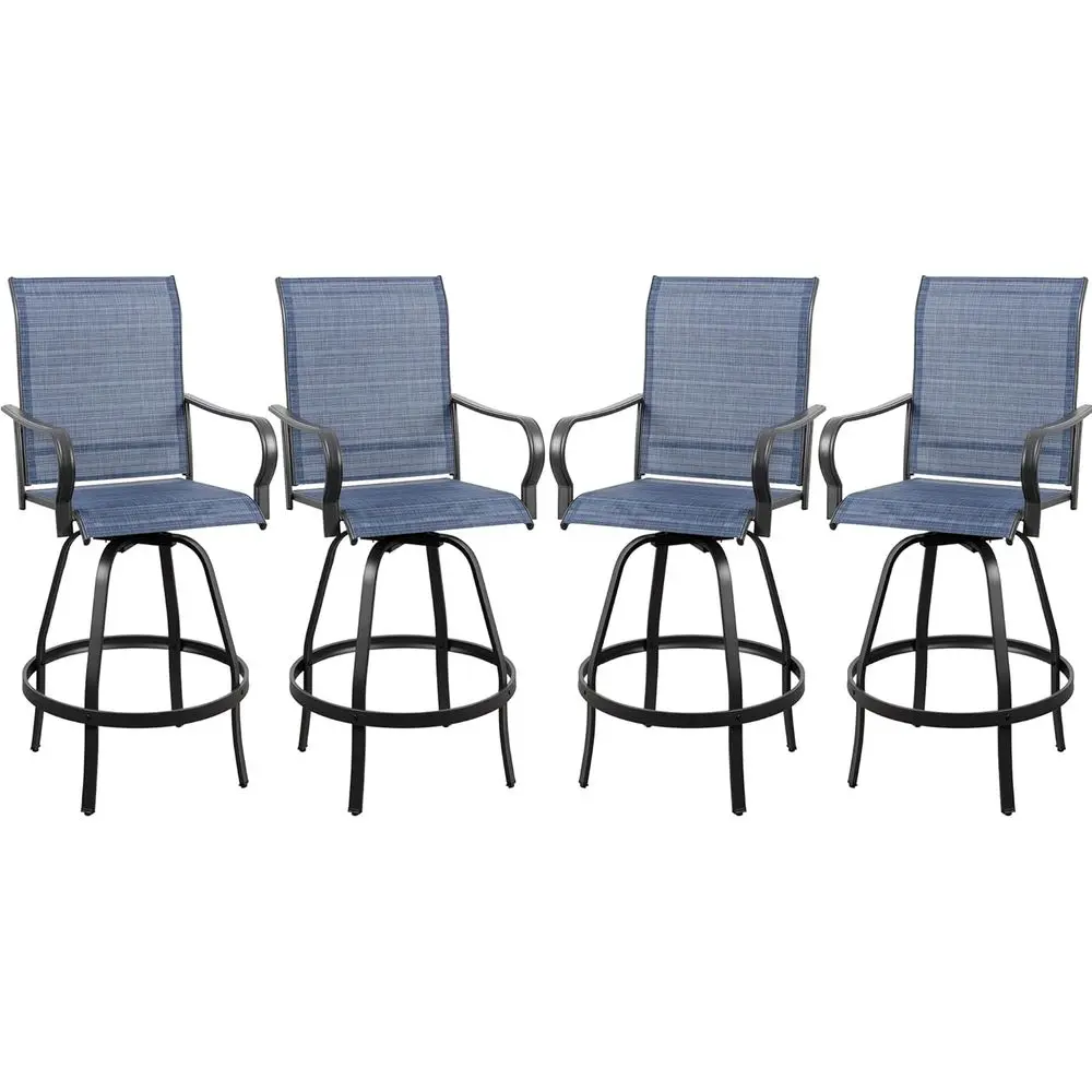 

All-Weather Metal Denim Blue Swivel Bar Chairs, 4-Piece Outdoor High Bistro Set for Patio, Garden, or Balcony