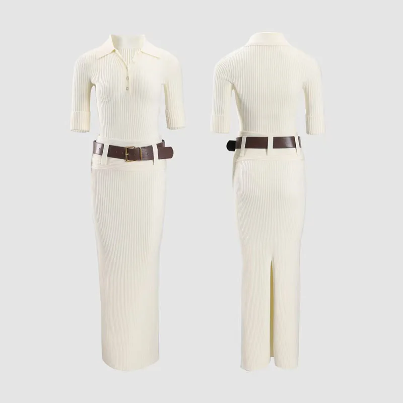 

Women's High-Waisted Skirt, Fitted Wool Knit Long Skirt with Belt Detail, Premium Quality, Fall, New Arrival, 2025,y2k