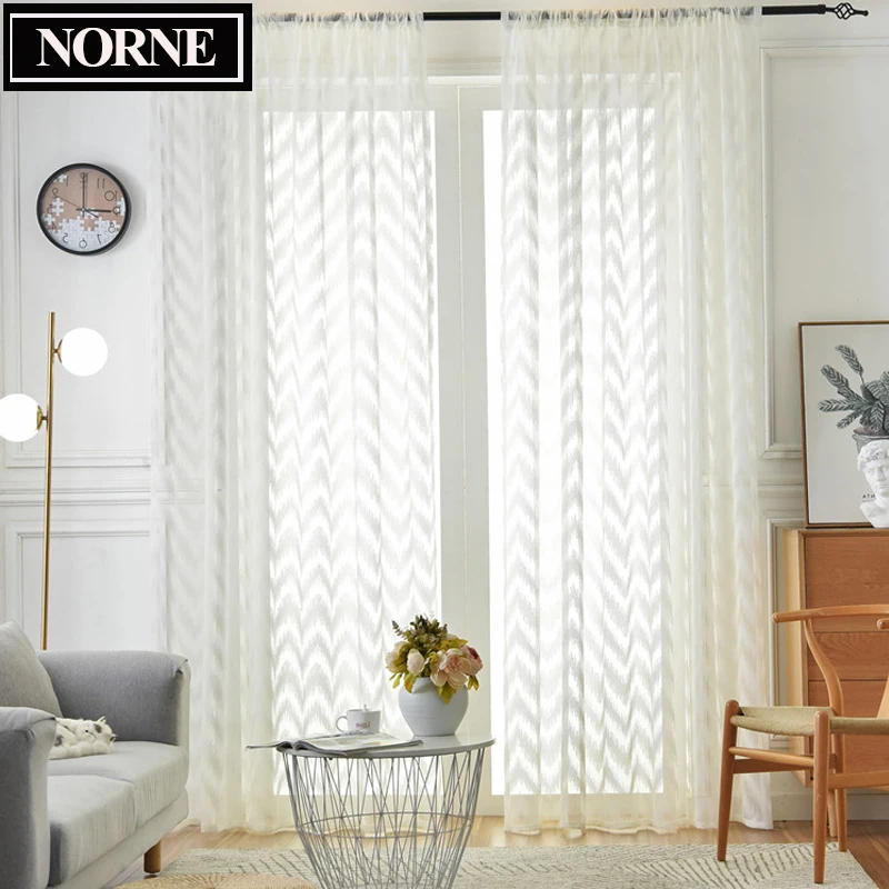 NORNE-Solid White Geometric jacquard Sheer Curtain for Living Room and Bedroom,Tulle Window Drapes Voiles Curtains Custom Made