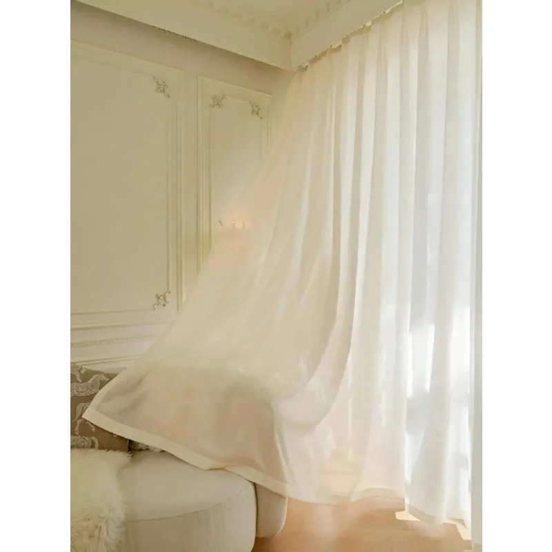 French Beige Embossed Gauze Curtains Light-impermeable Curtains Living Room Bedroom Balcony Curtains