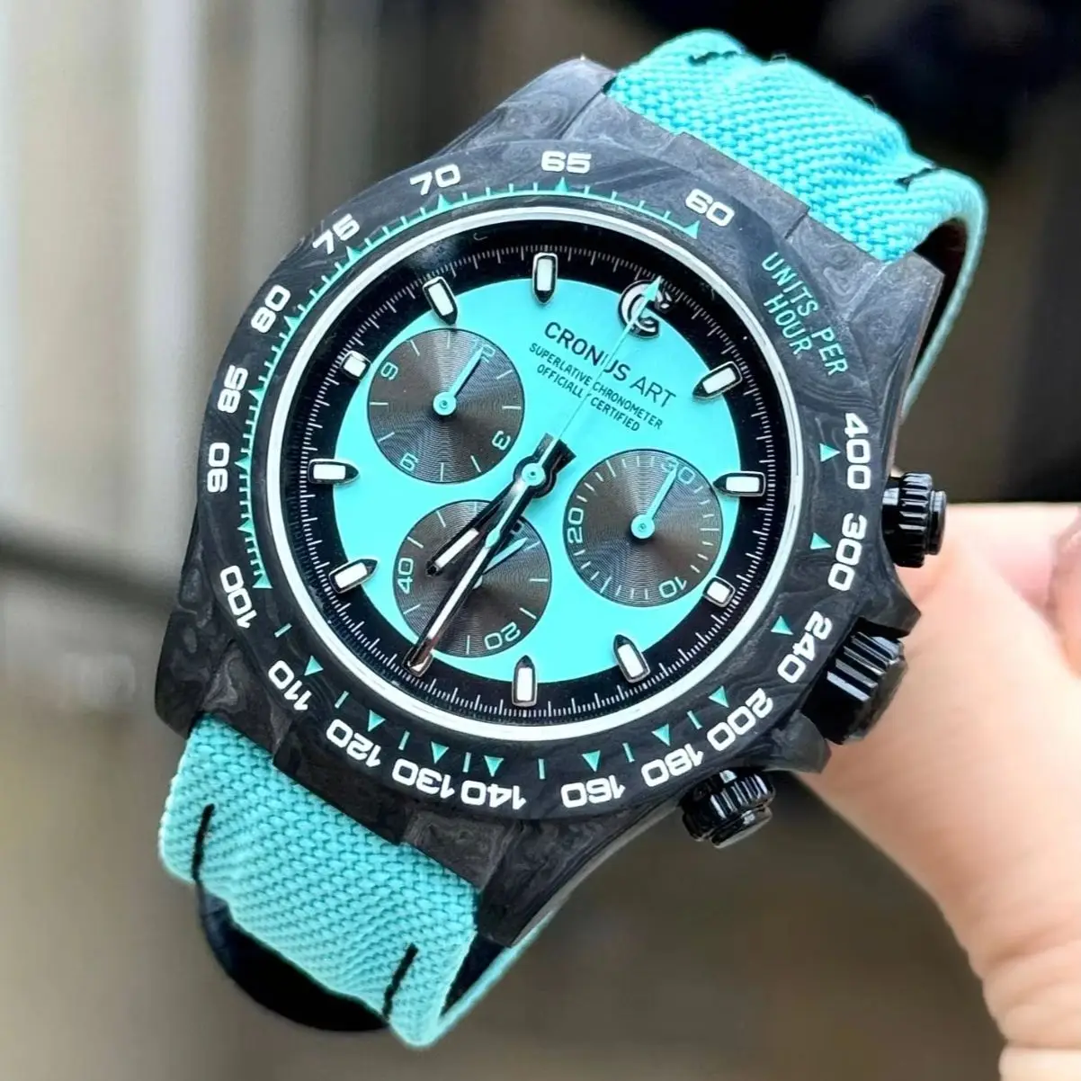 CRONUSART Men Chronograph Watch Automatic Mechanical Wristwatch Carbon Fiber Luminous Sapphire Mirror Nylon Velcro Strap