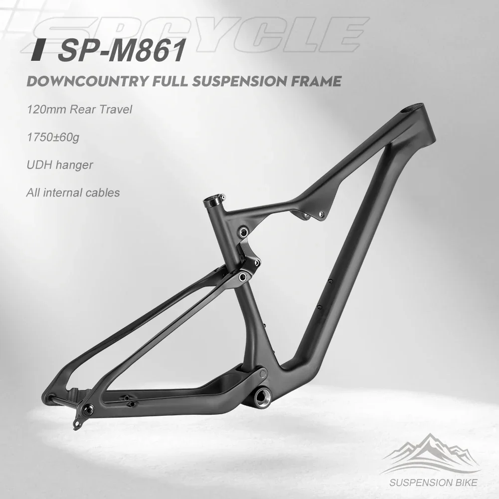 Spcycle M861 29er Full Suspension Frame Travel 120mm Full Integrated Cable Dual Suspension Carbon MTB Frame