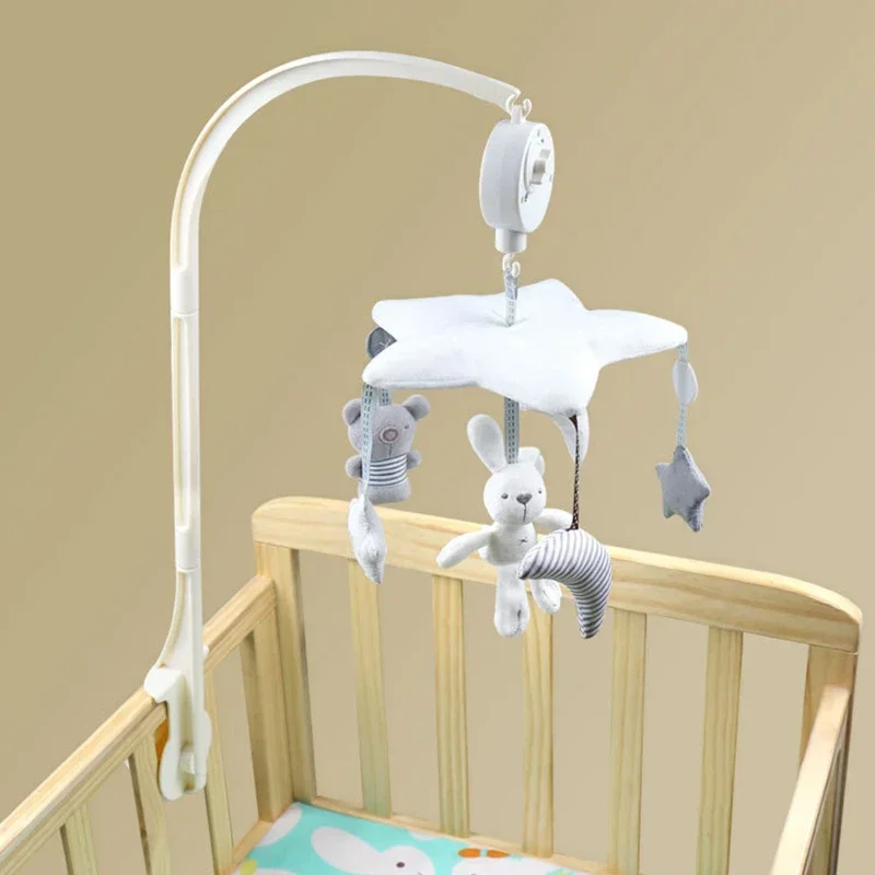 حامل لعبة جرس سرير الطفل ، قوس خشخيشات بيضاء ، صندوق موسيقى سرير متنقل ، لعبة سرير الأطفال حديثي الولادة ، يمكن للحامل أن يدور بالدرجات #1