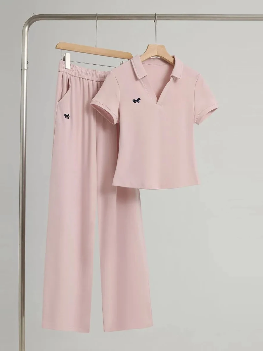 Slimming Effect Loose Fit Short Sleeve Two-Piece Set for Mom Summer New Style Korean Style Commute Fashion Casual Wear